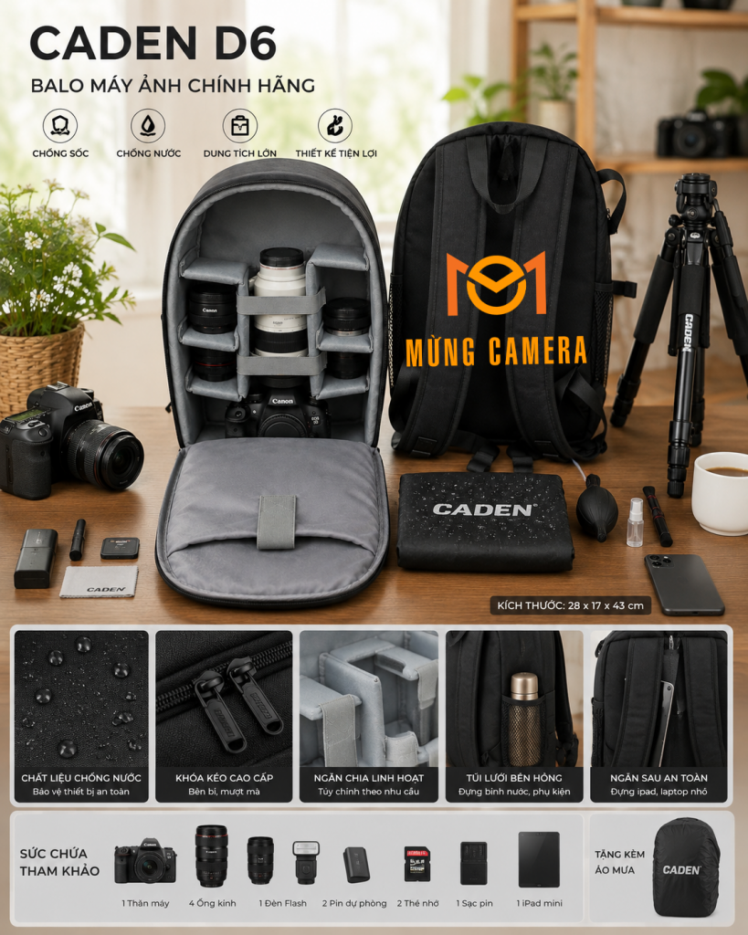 Balo máy ảnh CADEN D6 chính hãng