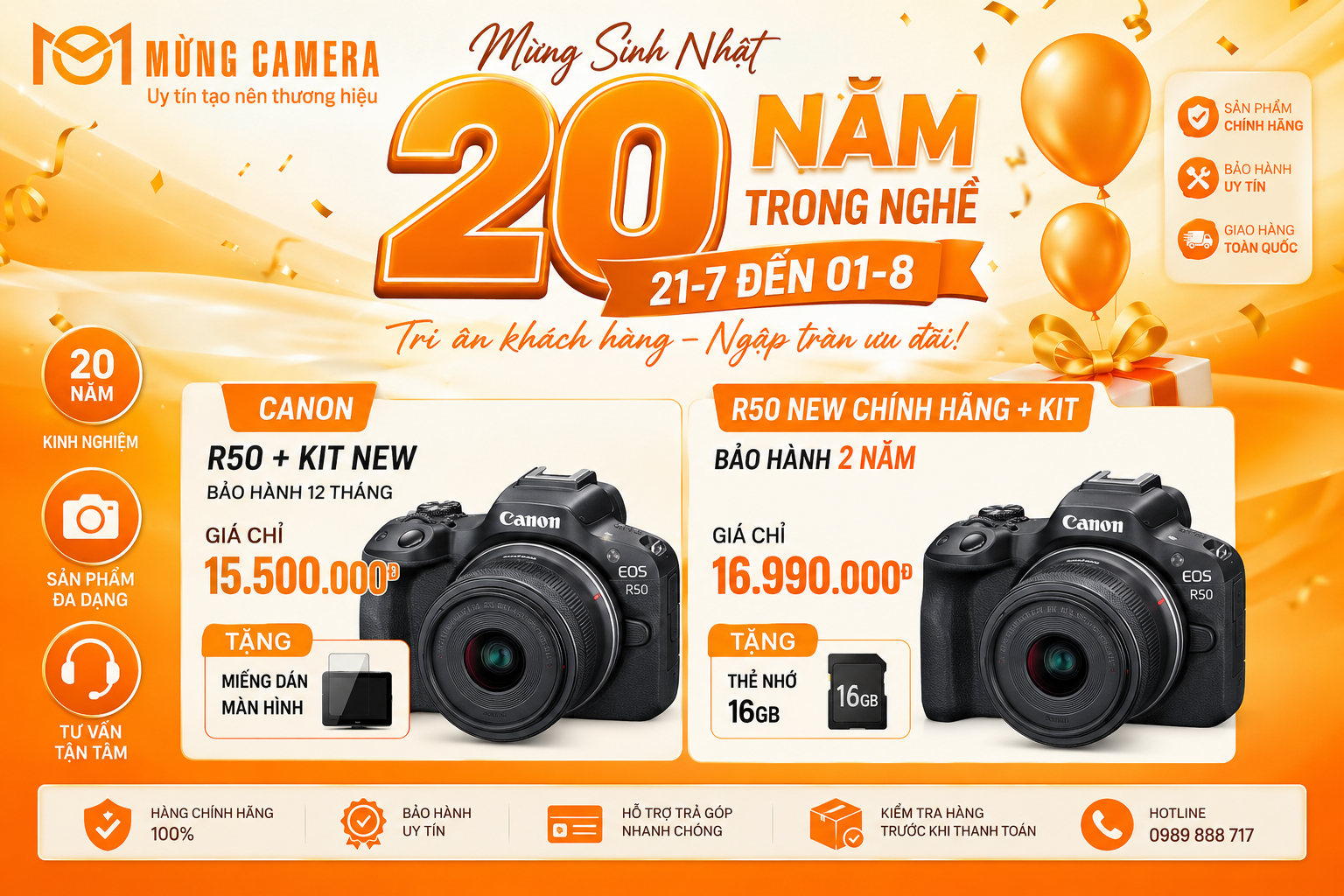 Canon R50 giảm giá tốt nhất tại Hải Phòng chỉ từ 15.500.000đ. Máy mới chính hãng, bảo hành đến 24 tháng, nhiều quà tặng hấp dẫn tại Mừng Camera.
