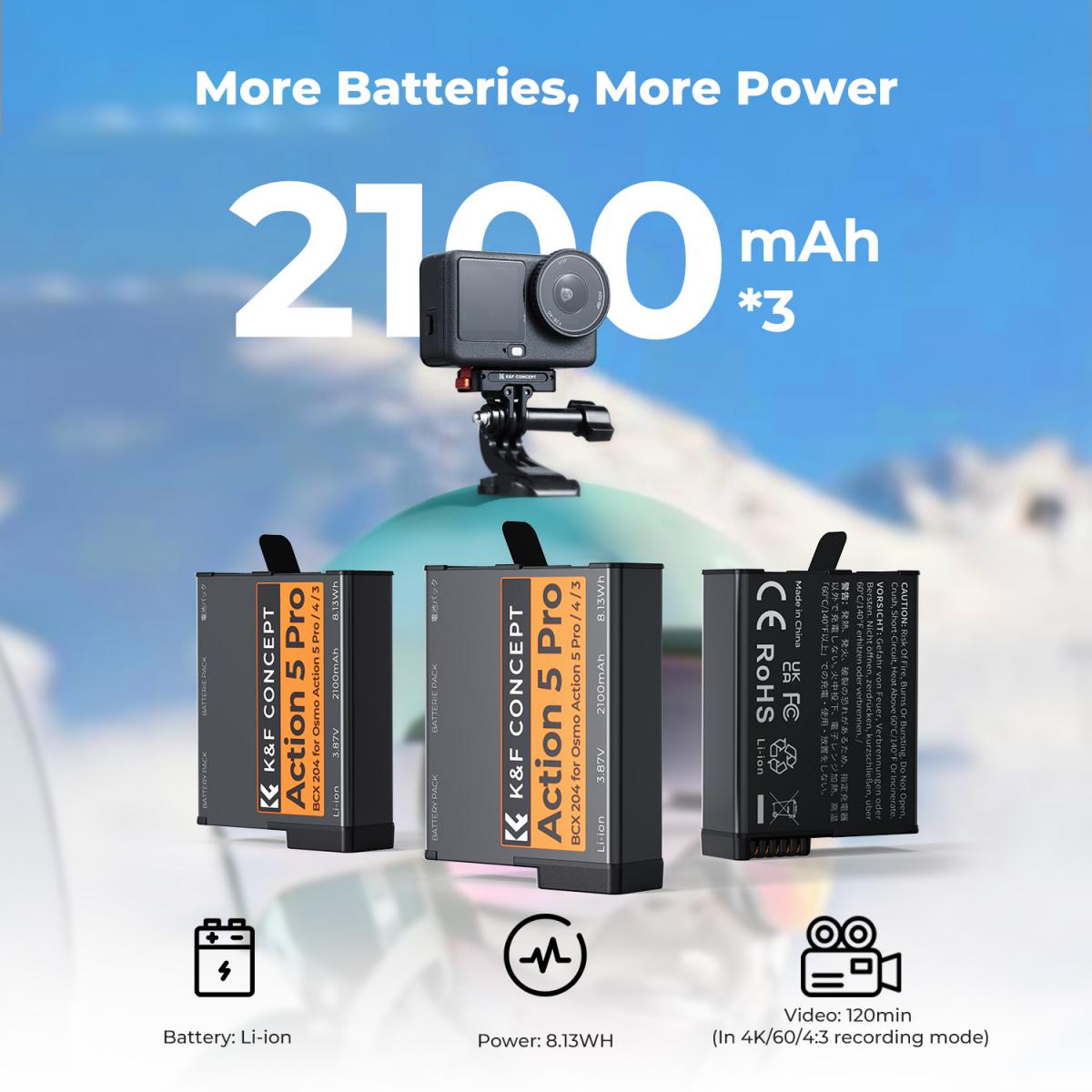 Pin K&F Concept KF28.0086 Combo 3 Pin 1 Sạc Cho DJI Osmo 360, Action 65 Pro43 chính hãng KF